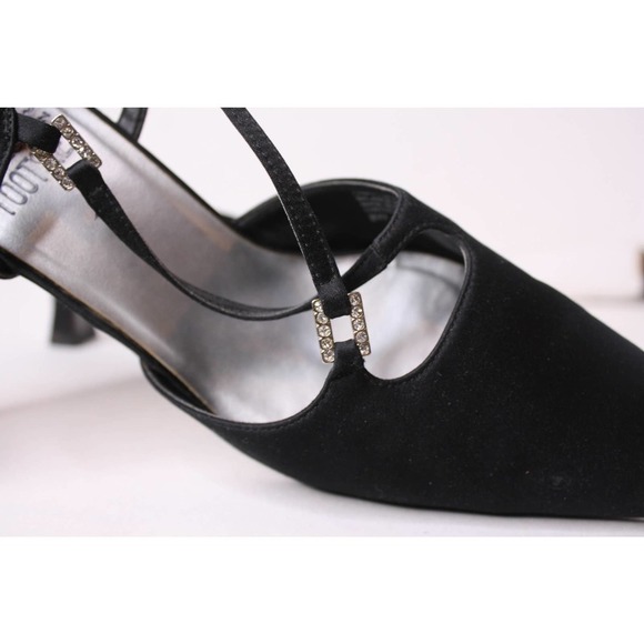 Mootsies Tootsies Collection Black Sling Back Heels Rhinestones Size 8W - Picture 5 of 7